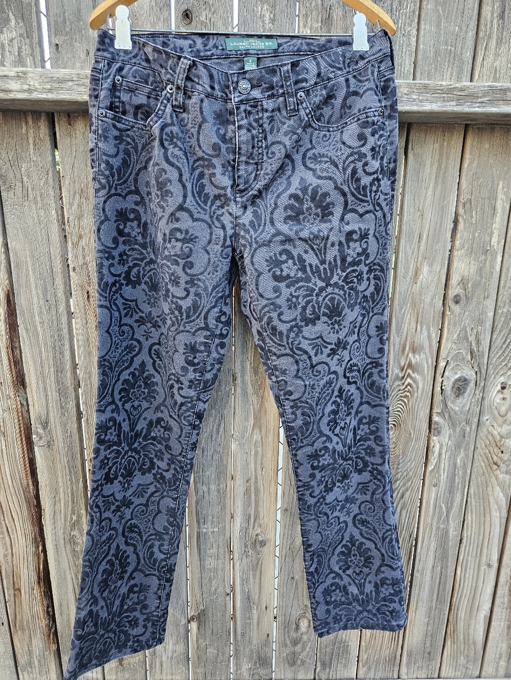 Lauren Jeans Charcoal Damask Pattern Skinny Jeans Size 6